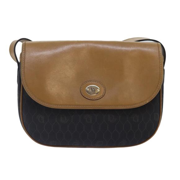 DIOR Honeycomb Canvas Shoulder Bag Pvc Leather Black Gold - Picture 2 of 12